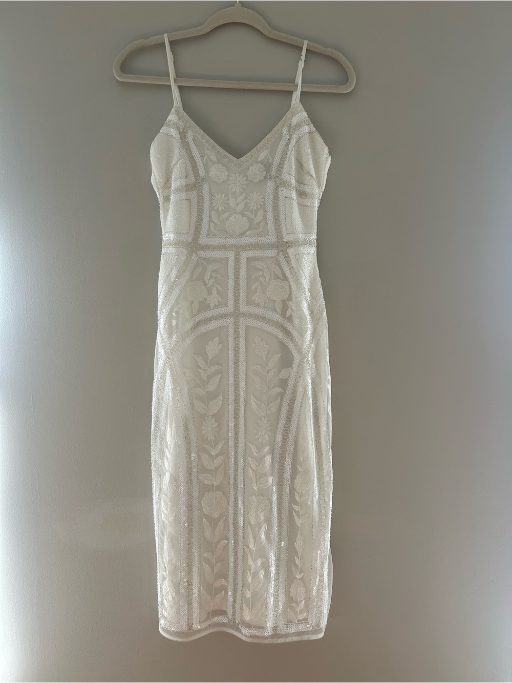 Lulu's Ivory Beaded Sequin Midi Dress